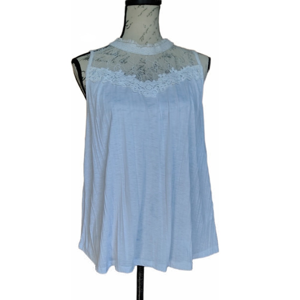 Womens Edwardian Lace Crochet Mock Neck Loose Flowing Sleeveless Top XL Coquette